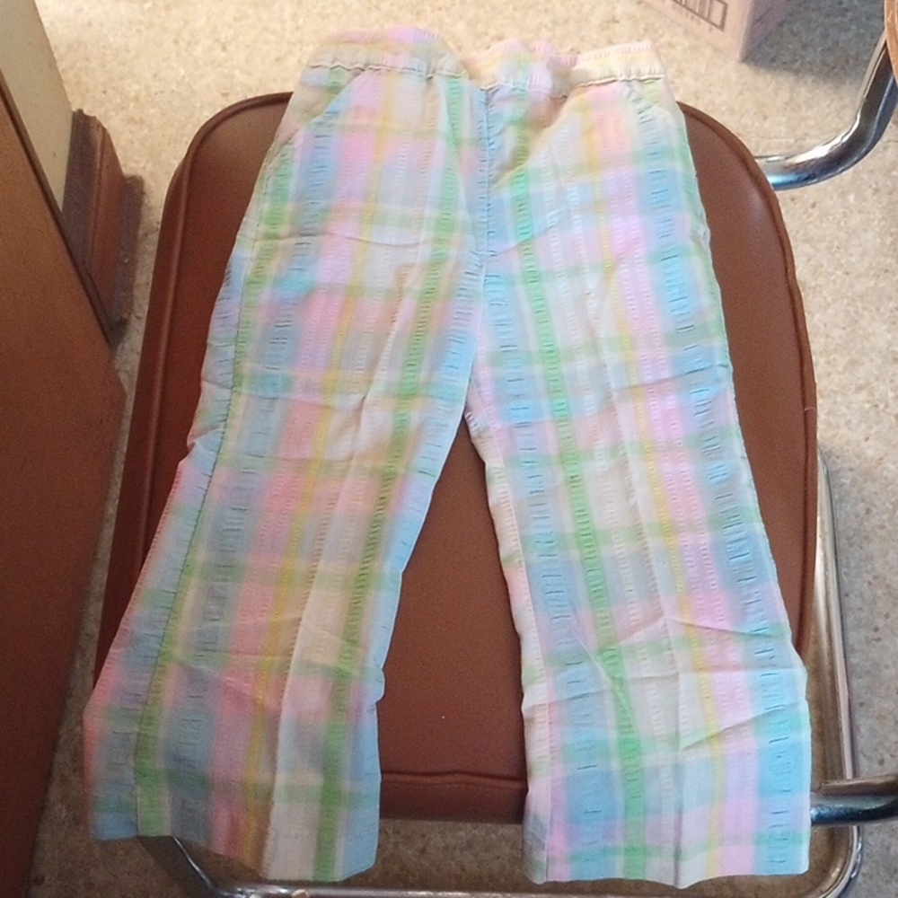 Health-tex Pastel Plaid Vtg Seersucker Pants, Size 4T. Pink Blue Yellow Green